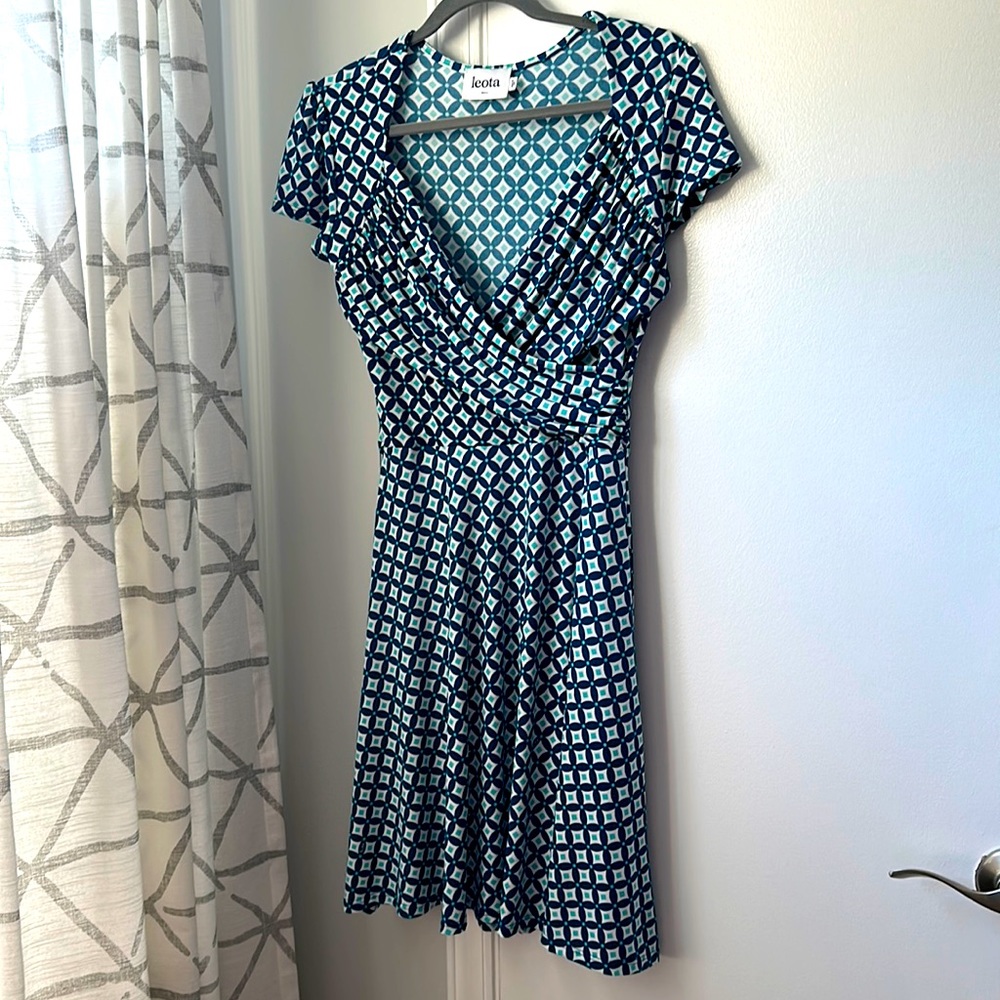 Women's faux wrap dress - blue/green - size S